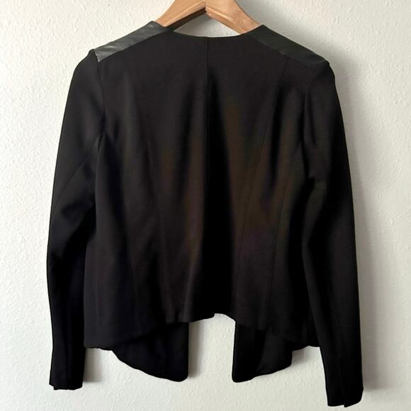 Eileen Fisher Leather & Ponte Knit Open Front Black‎ Blazer Women’s Size Medium - Picture 6 of 11